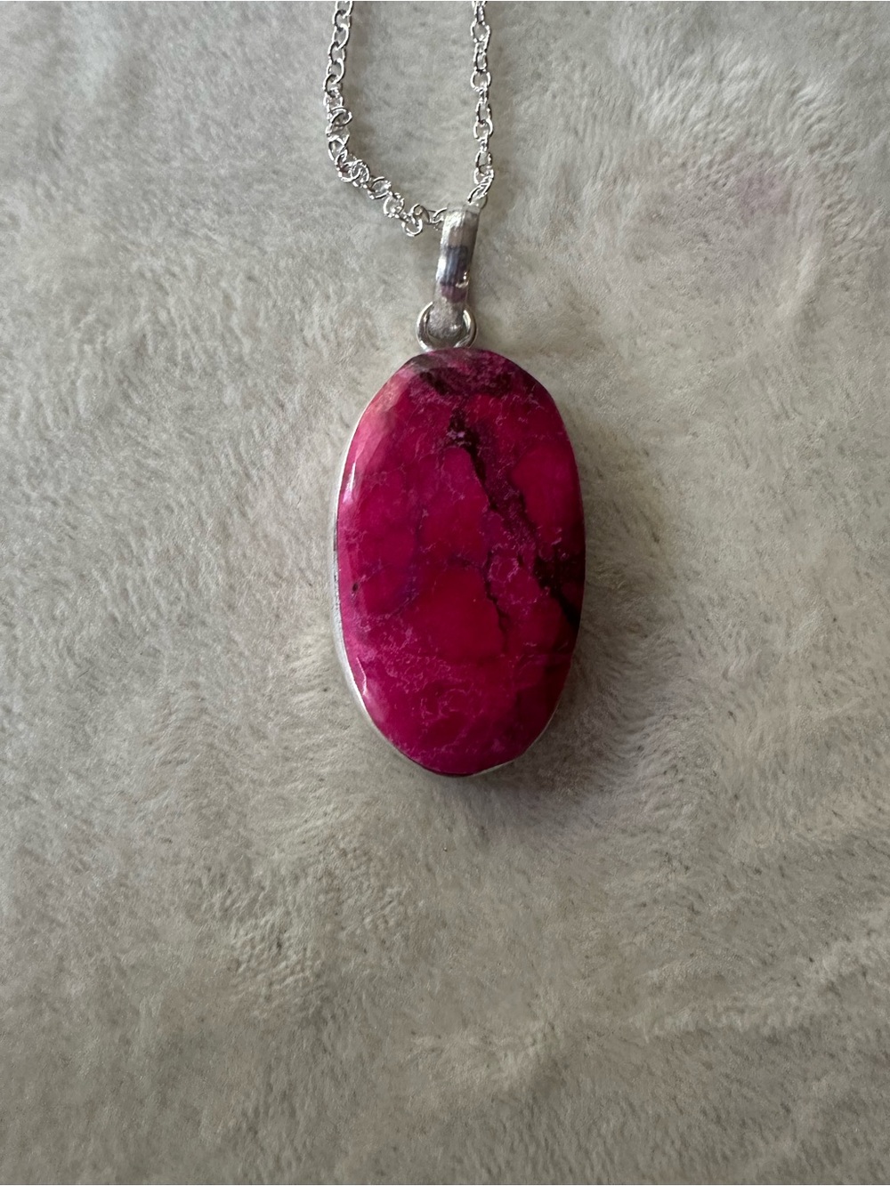 Vibrant Pink Stone Oval Pendant Necklace
